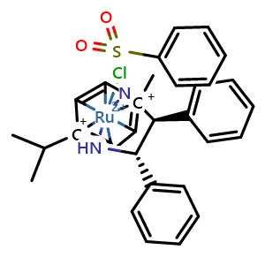 Chemical structure of [N-[(1S,2S)-2-(Amino-κN)-1,2-diphenylethyl]benzenesulfonamidato-κN]chloro[(1,2,3,4,5,6-η)-1-methyl-4-(1-methylethyl)benzene]ruthenium , CAS 329371-21-3, AChemBlock AD283667