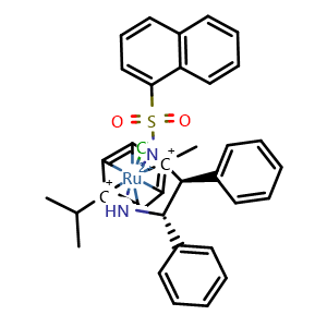 Chemical structure of [N-[(1S,2S)-2-(Amino-κN)-1,2-diphenylethyl]-1-naphthalenesulfonamidato-κN]chloro[(1,2,3,4,5,6-η)-1-methyl-4-(1-methylethyl)benzene]ruthenium , CAS 1253037-34-1, AChemBlock AD283668