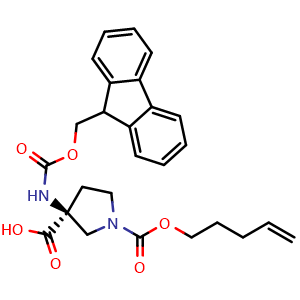 Chemical structure of (S)-3-(Fmoc-amino)-1-[(4-penten-1-yloxy)carbonyl]pyrrolidine-3-carboxylic Acid , CAS 2760464-21-7, AChemBlock AD283677