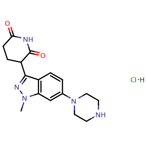 Chemical structure of 3-[1-Methyl-6-(1-piperazinyl)-1H-indazol-3-yl]piperidine-2,6-dione hydrochloride , CAS 3011028-45-5, AChemBlock AD283679