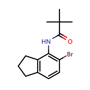 Chemical structure of N-(5-Bromo-4-indanyl)pivalamide , CAS 2142576-66-5, AChemBlock AD283704