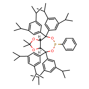 Chemical structure of (3aS,8aS)-4,4,8,8-Tetrakis(3,5-diisopropylphenyl)-2,2-dimethyl-6-phenyltetrahydro-[1,3]dioxolo[4,5-e][1,3,2]dioxaphosphepine , CAS 1422371-27-4, AChemBlock AD283720