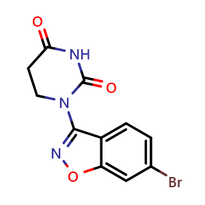 Chemical structure of 1-(6-Bromobenzo[d]isoxazol-3-yl)dihydropyrimidine-2,4(1H,3H)-dione , CAS 2862037-39-4, AChemBlock AD283722