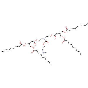 Chemical structure of [4-[2-[2-(Dimethylamino)ethoxycarbonyl-[2-[4-nonanoyloxy-3-(nonanoyloxymethyl)butanoyl]oxyethyl]amino]ethoxy]-2-(nonanoyloxymethyl)-4-oxobutyl] nonanoate , CAS 2996998-09-3, AChemBlock AD283734