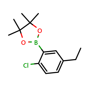 Chemical structure of 2-(2-Chloro-5-ethylphenyl)-4,4,5,5-tetramethyl-1,3,2-dioxaborolane , CAS 3059864-04-6, AChemBlock AD283786