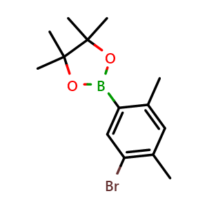 Chemical structure of 2-(5-Bromo-2,4-dimethylphenyl)-4,4,5,5-tetramethyl-1,3,2-dioxaborolane , CAS 2097153-73-4, AChemBlock AD283789