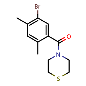 Chemical structure of (5-Bromo-2,4-dimethylphenyl)(thiomorpholino)methanone , CAS 2643367-87-5, AChemBlock AD283798