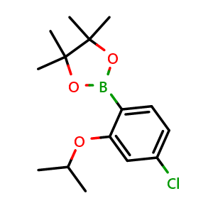 Chemical structure of 2-(4-Chloro-2-isopropoxyphenyl)-4,4,5,5-tetramethyl-1,3,2-dioxaborolane , CAS 2891988-37-5, AChemBlock AD283808