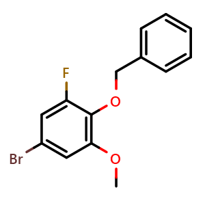 Chemical structure of 2-(Benzyloxy)-5-bromo-1-fluoro-3-methoxybenzene , CAS 2643367-64-8, AChemBlock AD283812