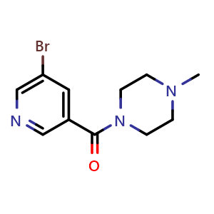 Chemical structure of (5-Bromopyridin-3-yl)(4-methylpiperazin-1-yl)methanone , CAS 342013-83-6, AChemBlock AD283817