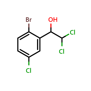 Chemical structure of 1-(2-Bromo-5-chlorophenyl)-2,2-dichloroethanol , CAS 53065-96-6, AChemBlock AD283846