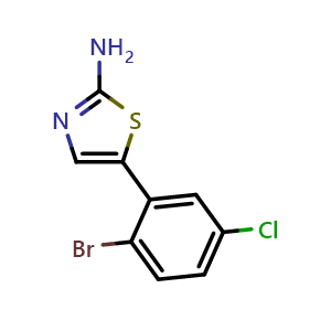 Chemical structure of 5-(2-Bromo-5-chlorophenyl)thiazol-2-amine , CAS 1599301-73-1, AChemBlock AD283847