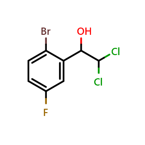 Chemical structure of 1-(2-Bromo-5-fluorophenyl)-2,2-dichloroethanol , CAS 2734772-96-2, AChemBlock AD283848