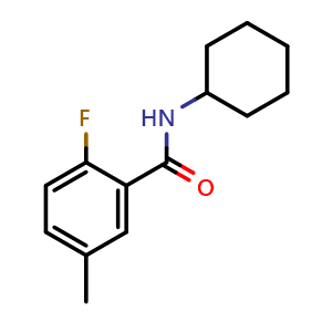 Chemical structure of N-cyclohexyl-2-fluoro-5-methylbenzamide , CAS 1311624-01-7, AChemBlock AD283860