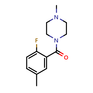 Chemical structure of (2-Fluoro-5-methylphenyl)(4-methylpiperazin-1-yl)methanone , CAS 1275697-10-3, AChemBlock AD283863