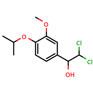 Chemical structure of 2,2-Dichloro-1-(4-isopropoxy-3-methoxyphenyl)ethanol , CAS 2734779-10-1, AChemBlock AD283879