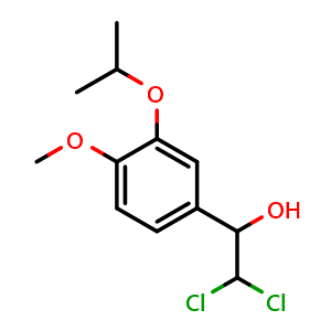 Chemical structure of 2,2-Dichloro-1-(3-isopropoxy-4-methoxyphenyl)ethanol , CAS 2734773-88-5, AChemBlock AD283881