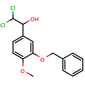Chemical structure of 1-(3-(Benzyloxy)-4-methoxyphenyl)-2,2-dichloroethanol , CAS 2755723-90-9, AChemBlock AD283890