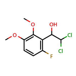 Chemical structure of 2,2-Dichloro-1-(6-fluoro-2,3-dimethoxyphenyl)ethanol , CAS 2755719-72-1, AChemBlock AD283891
