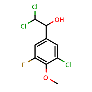 Chemical structure of 2,2-Dichloro-1-(3-chloro-5-fluoro-4-methoxyphenyl)ethanol , CAS 2755721-78-7, AChemBlock AD283895