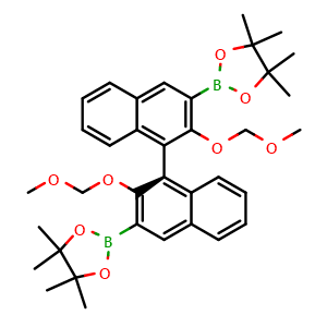 Chemical structure of (S)-2,2'-(2,2'-bis(methoxymethoxy)-[1,1'-binaphthalene]-3,3'-diyl)bis(4,4,5,5-tetramethyl-1,3,2-dioxaborolane) , CAS 260441-99-4, AChemBlock AD283904