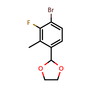 Chemical structure of 2-(4-Bromo-3-fluoro-2-methylphenyl)-1,3-dioxolane , CAS 2643367-92-2, AChemBlock AD283906