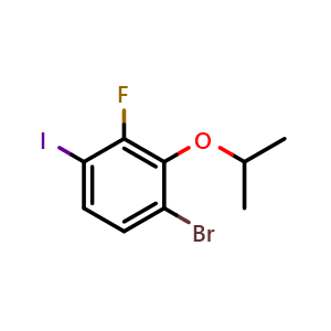 Chemical structure of 1-Bromo-3-fluoro-4-iodo-2-isopropoxybenzene , CAS 2624417-75-8, AChemBlock AD283920