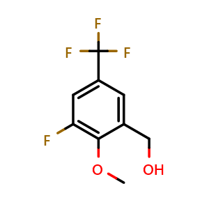 Chemical structure of (3-Fluoro-2-methoxy-5-(trifluoromethyl)phenyl)methanol , CAS 2387213-66-1, AChemBlock AD283926
