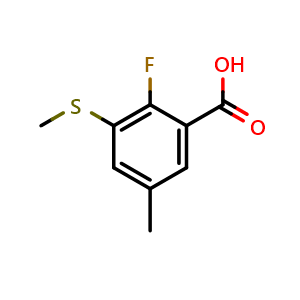 Chemical structure of 2-Fluoro-5-methyl-3-(methylthio)benzoic acid , CAS 2734774-75-3, AChemBlock AD283940