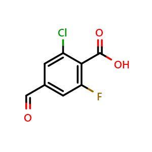 Chemical structure of 2-Chloro-6-fluoro-4-formylbenzoic acid , CAS 2387347-74-0, AChemBlock AD283963