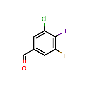Chemical structure of 3-Chloro-5-fluoro-4-iodobenzaldehyde , CAS 2385098-02-0, AChemBlock AD283964