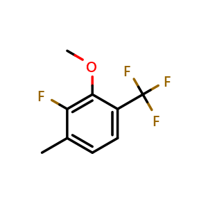Chemical structure of 2-Fluoro-3-methoxy-1-methyl-4-(trifluoromethyl)benzene , CAS 2386519-70-4, AChemBlock AD283967
