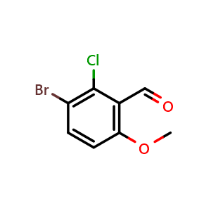 Chemical structure of 3-Bromo-2-chloro-6-methoxybenzaldehyde , CAS 29866-52-2, AChemBlock AD283970