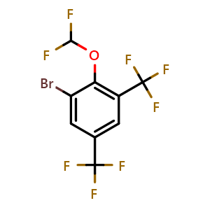 Chemical structure of 1-Bromo-2-(difluoromethoxy)-3,5-bis(trifluoromethyl)benzene , CAS 1804873-76-4, AChemBlock AD283977