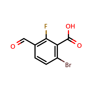 Chemical structure of 6-Bromo-2-fluoro-3-formylbenzoic acid , CAS 2092783-38-3, AChemBlock AD283983