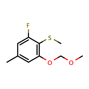 Chemical structure of (2-Fluoro-6-(methoxymethoxy)-4-methylphenyl)(methyl)sulfane , CAS 2643367-85-3, AChemBlock AD283986