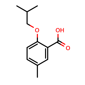 Chemical structure of 2-Isobutoxy-5-methylbenzoic acid , CAS 105475-93-2, AChemBlock AD283995