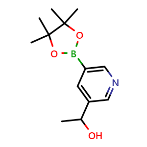 Chemical structure of 1-(5-(4,4,5,5-Tetramethyl-1,3,2-dioxaborolan-2-yl)pyridin-3-yl)ethanol , CAS 1430237-32-3, AChemBlock AD284002