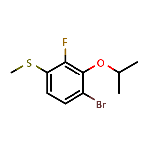 Chemical structure of (4-Bromo-2-fluoro-3-isopropoxyphenyl)(methyl)sulfane , CAS 2643368-30-1, AChemBlock AD284004