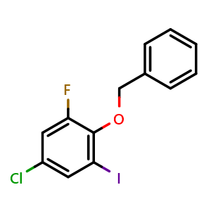 Chemical structure of 2-(Benzyloxy)-5-chloro-1-fluoro-3-iodobenzene , CAS 2643367-96-6, AChemBlock AD284010