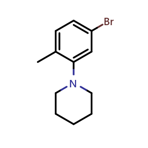 Chemical structure of 1-(5-Bromo-2-methylphenyl)piperidine , CAS 1500843-29-7, AChemBlock AD284012