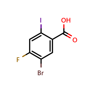Chemical structure of 5-Bromo-4-fluoro-2-iodobenzoic acid , CAS 1335513-63-7, AChemBlock AD284026