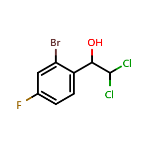 Chemical structure of 1-(2-Bromo-4-fluorophenyl)-2,2-dichloroethanol , CAS 2734773-65-8, AChemBlock AD284043