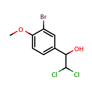 Chemical structure of 1-(3-Bromo-4-methoxyphenyl)-2,2-dichloroethanol , CAS 2734775-30-3, AChemBlock AD284044