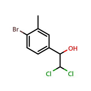 Chemical structure of 1-(4-Bromo-3-methylphenyl)-2,2-dichloroethanol , CAS 2734773-07-8, AChemBlock AD284045