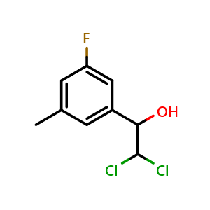 Chemical structure of 2,2-Dichloro-1-(3-fluoro-5-methylphenyl)ethanol , CAS 2734773-17-0, AChemBlock AD284056