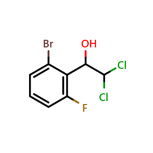 Chemical structure of 1-(2-Bromo-6-fluorophenyl)-2,2-dichloroethanol , CAS 2734778-64-2, AChemBlock AD284060