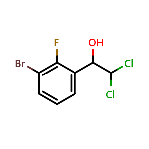 Chemical structure of 1-(3-Bromo-2-fluorophenyl)-2,2-dichloroethanol , CAS 2734773-31-8, AChemBlock AD284078