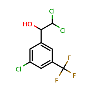 Chemical structure of 2,2-Dichloro-1-(3-chloro-5-(trifluoromethyl)phenyl)ethanol , CAS 2734772-85-9, AChemBlock AD284081