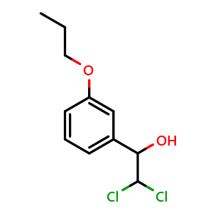 Chemical structure of 2,2-Dichloro-1-(3-propoxyphenyl)ethanol , CAS 2755719-25-4, AChemBlock AD284082